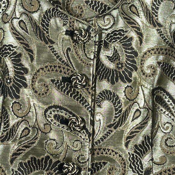 Kay Unger Blazer Jacket 4 Green Metallic Paisley Wool Blend Crop Art Old Money - Picture 5 of 10